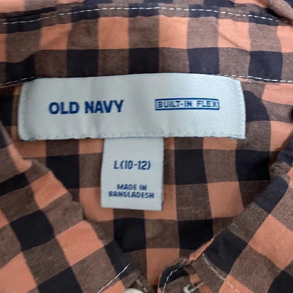 Old Navy Built In Flex Checkered Long Sleeve Button Down Shirt Boys Size L 10-12